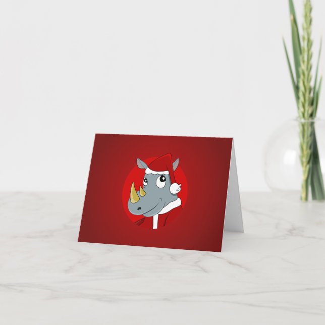Cartes Pour Fêtes Annuelles Bande dessinée de rhinocéros de Noël (Devant)