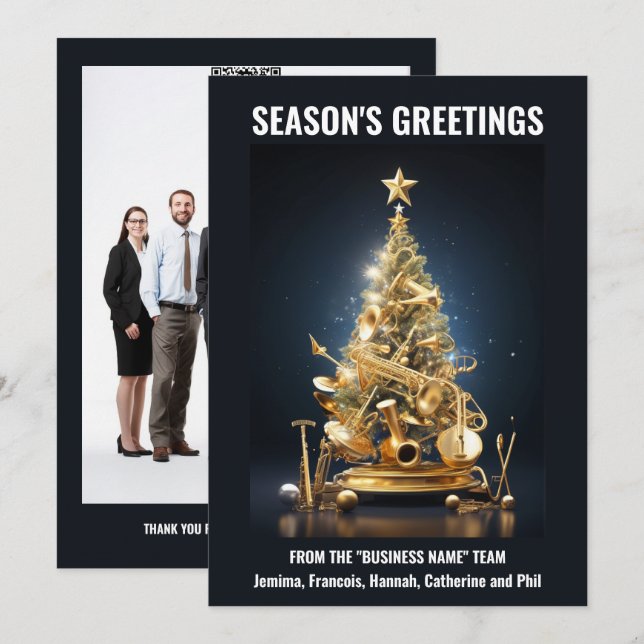 Cartes Pour Fêtes Annuelles Bande instruments de musique fête de Noël arbre (Devant / Derrière)