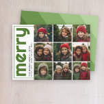 Cartes Pour Fêtes Annuelles Bande rétro - Joyeux - 9 Photo vert monochromatiqu<br><div class="desc">DESIGN AVANT : Un collage de 9 photos dans une grille simple pour mettre en évidence de nombreuses photos de l'année passée. La grille photo est hors centre avec une fine bordure entourant la carte entière. Un look moderne pour un carte photo de vacances aux accents turquoises vifs d'aqua et...</div>