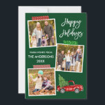 Cartes Pour Fêtes Annuelles Bande Vintage de bande d'embarcation de script de<br><div class="desc">Brosse moderne Script Happy Holidays 3 Photo Collage Carte de vacances comprend bande d'artisanat et aquarelle Camion rouge Vintage avec arbre de Noël. Arrière - plan vert forestier.</div>