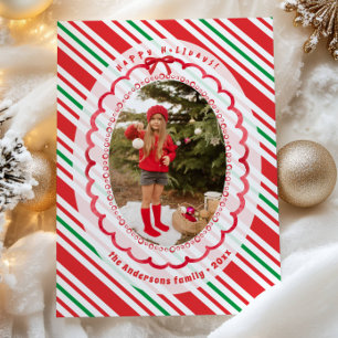 Cartes Pour Fêtes Annuelles Bandes Brillantes Vert Rouge Deux Photos Noël