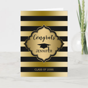 Cartes Pour Fêtes Annuelles Bandes d'or noir - Diplômé