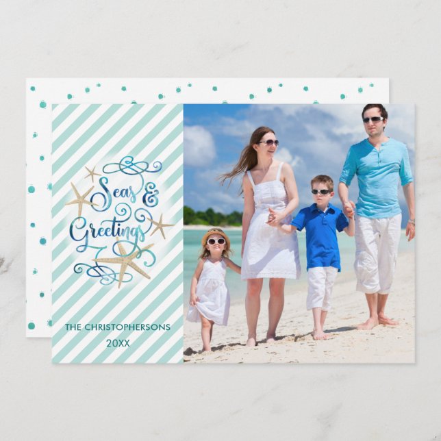 Cartes Pour Fêtes Annuelles Bandes photos Joyeuses Fêtes de Noël côtier (Devant / Derrière)