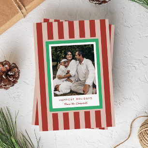 Cartes Pour Fêtes Annuelles Bandes Rouges Modernes et Photo de Noël Verte