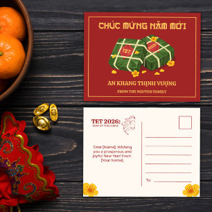 Cartes Pour Fêtes Annuelles Banh Chung Tet rouge 2026 Année du Cheval Vietnam