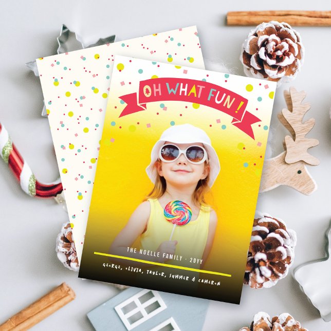 Cartes Pour Fêtes Annuelles Bannière Oh What Fun Couleurs Confettis Points Pho (Créateur téléchargé)