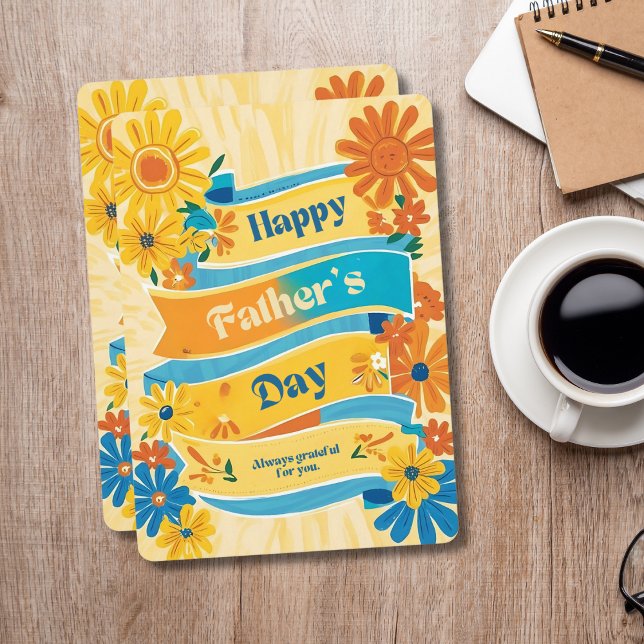 Cartes Pour Fêtes Annuelles Bannière rétro Floral Happy Fête des pères Card ( Retro Banner Floral Happy Father's Day Card)