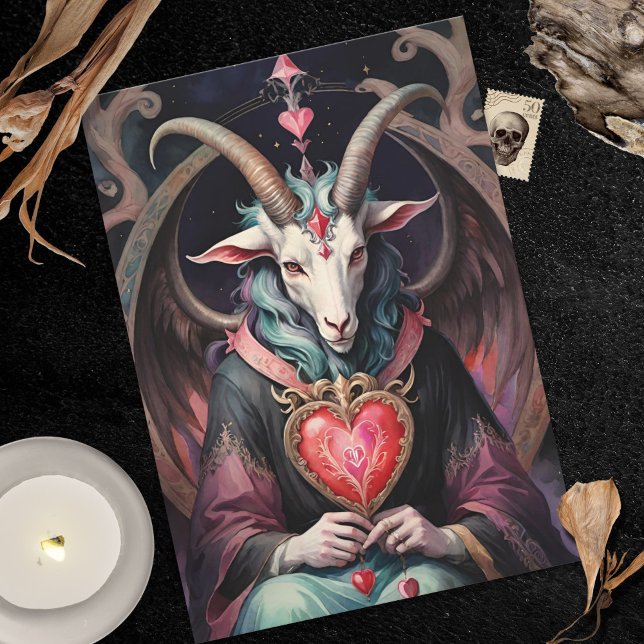 Cartes Pour Fêtes Annuelles Baphomet gothique Saint Valentin Tous les Royaumes (Baphomet Gothic Valentine's Day Every Realm Holiday Card)