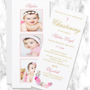 Cartes Pour Fêtes Annuelles Baptême ou baptême Photo rose florale