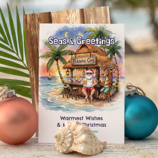 Cartes Pour Fêtes Annuelles Bar Tiki de Renne de Noël Tropical de Santa Plage