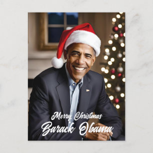 Cartes Pour Fêtes Annuelles Barack Obama à Noël à Santa Hat