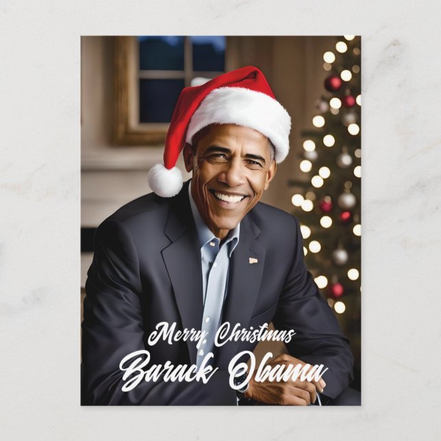 Cartes Pour Fêtes Annuelles Barack Obama à Noël à Santa Hat (Devant)