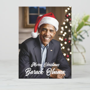 Cartes Pour Fêtes Annuelles Barack Obama à Noël à Santa Hat