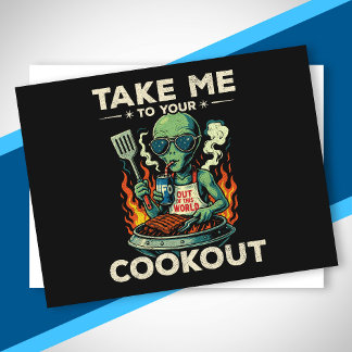 Cartes Pour Fêtes Annuelles Barbecue drôle d'alien rétro grillades dans l'espa