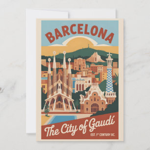 Cartes Pour Fêtes Annuelles Barcelone Espagne Rétro Silhouette Paysage Urbain