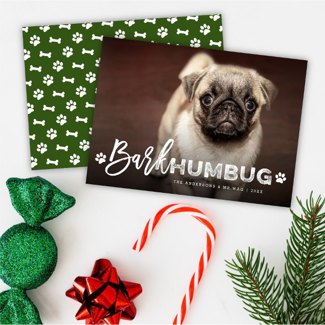 Cartes Pour Fêtes Annuelles Bark Humbug Typographie Amoureux des chiens Photo  (Créateur téléchargé)