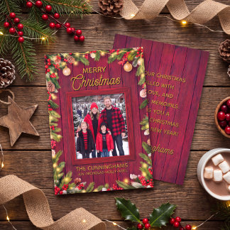 Cartes Pour Fêtes Annuelles Barn en bois rouge rustique Noël personnalisé avec