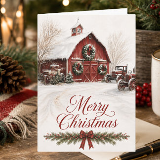 Cartes Pour Fêtes Annuelles Barn rouge Noël Rustique Campagne Joyeux Noël
