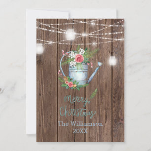 Cartes Pour Fêtes Annuelles Barn Wood Brush Script  Joyeux Noël Floral 