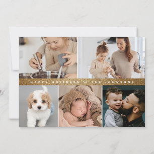 Cartes Pour Fêtes Annuelles Barre d'or fausse Joyeuses Fêtes Famille Photo Col