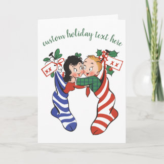 Cartes Pour Fêtes Annuelles Bas de Noël vintage avec de mignons enfants