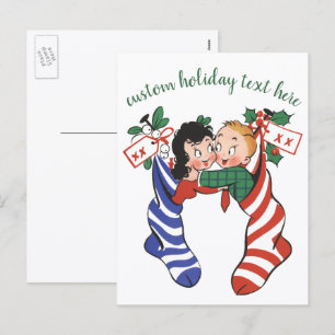 Cartes Pour Fêtes Annuelles Bas de Noël vintage avec des enfants mignons