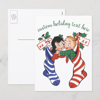 Cartes Pour Fêtes Annuelles Bas de Noël vintage avec des enfants mignons