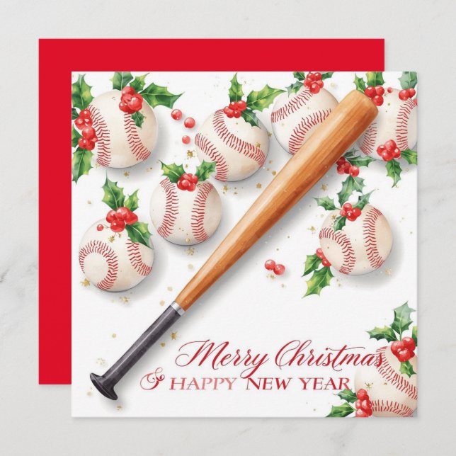 Cartes Pour Fêtes Annuelles Baseball Christmas  (Devant / Derrière)