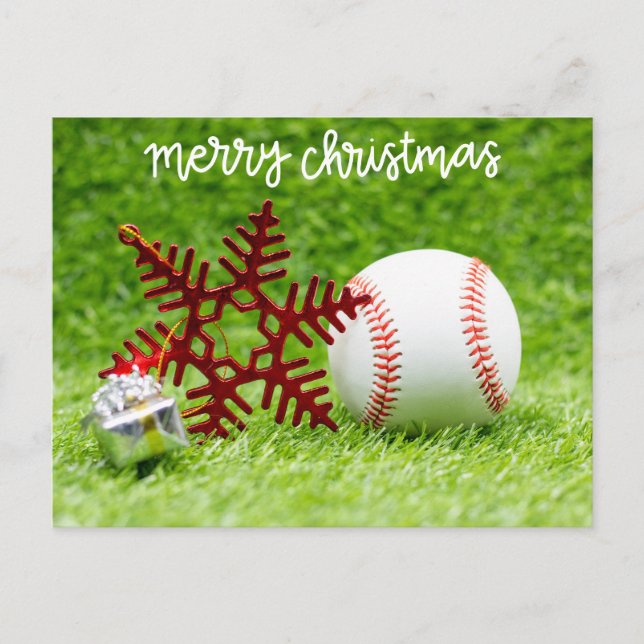 Cartes Pour Fêtes Annuelles Baseball Joyeux Noël avec balle et arbre de Noël (Devant)