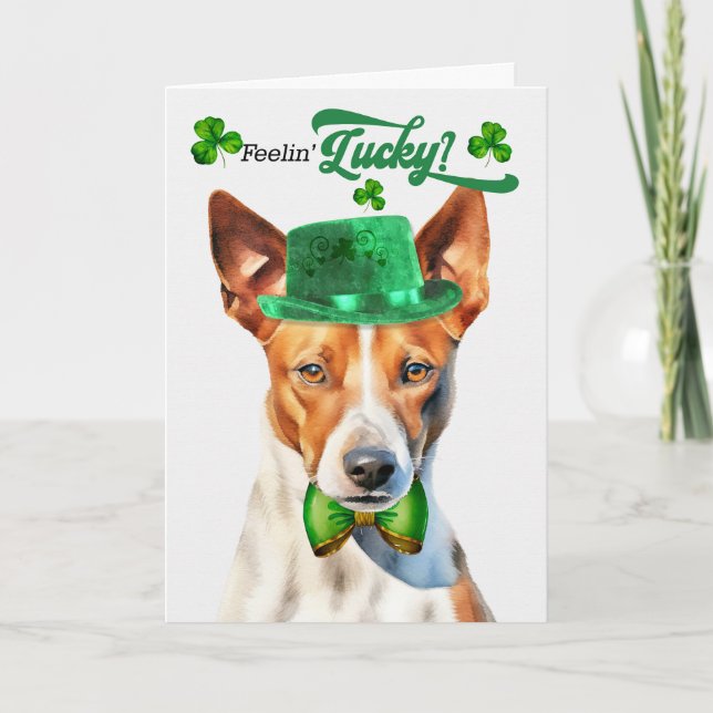 Cartes Pour Fêtes Annuelles Basenji Chien Lucky St Patrick's Day (Devant)