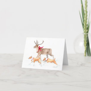Cartes Pour Fêtes Annuelles Basenji & Reindeer Jouer Art Christmas Card