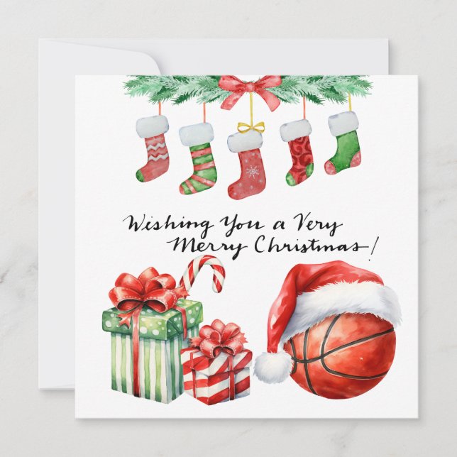 Cartes Pour Fêtes Annuelles Basket-ball sur le thème de Noël (Devant)