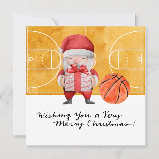 Cartes Pour Fêtes Annuelles Basketball de Noël avec le Père Noël (Devant)