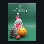 Cartes Pour Fêtes Annuelles Basketball Joyeuses vacances avec Snowman pour le<br><div class="desc">Basketball Joyeuses vacances avec Snowman pour le joueur</div>