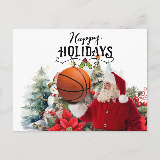 Cartes Pour Fêtes Annuelles Basketball Père Noël avec Snowman pour Noël (Devant)