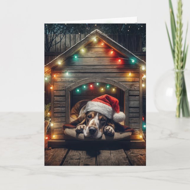 Cartes Pour Fêtes Annuelles Basset de Noël en serre (Devant)
