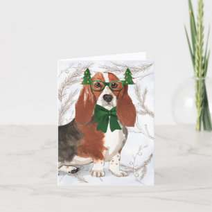 Cartes Pour Fêtes Annuelles Basset de Noël et pins botaniques