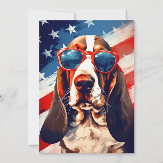 Cartes Pour Fêtes Annuelles Basset Hound 4 juillet fête de l'indépendance (Devant)