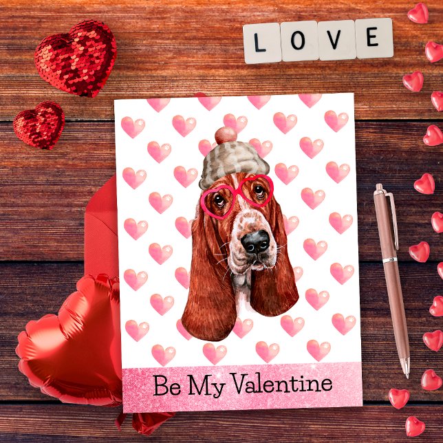 Cartes Pour Fêtes Annuelles Basset Hound Be My Valentine Dog Valentine's Day (Créateur téléchargé)