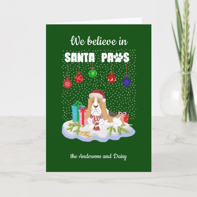 Cartes Pour Fêtes Annuelles Basset Hound Believe Père Noël Paws Noël (Devant)
