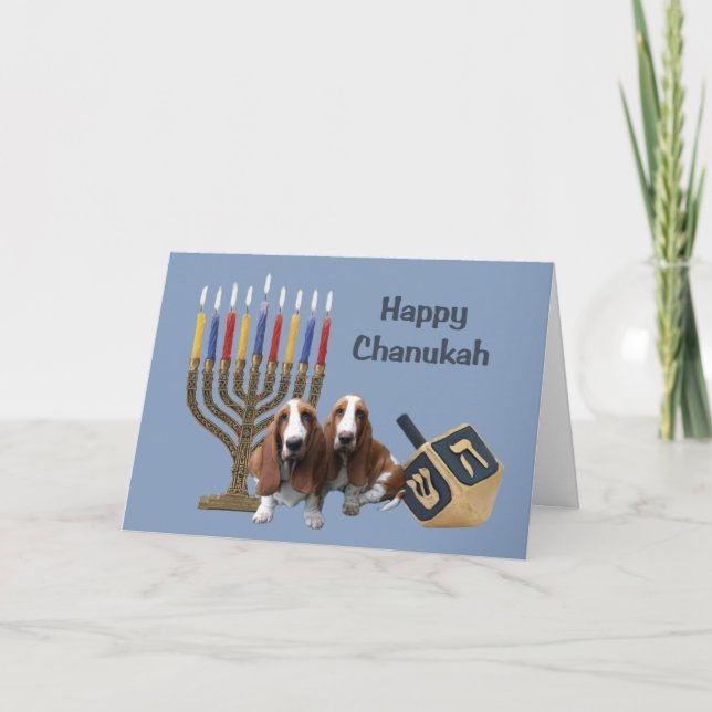 Cartes Pour Fêtes Annuelles Basset Hound Chanukah Card Menorah Dreidel (Devant)