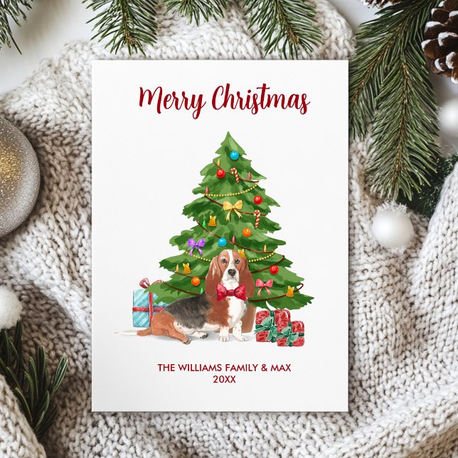 Cartes Pour Fêtes Annuelles Basset Hound Chien Famille Noël (Créateur téléchargé)