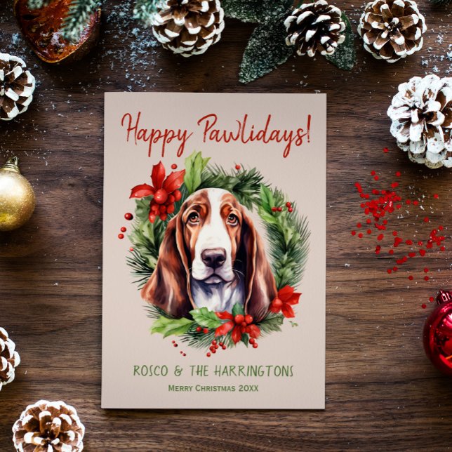 Cartes Pour Fêtes Annuelles Basset Hound Chien Noël Joyeux Pawlidays (Créateur téléchargé)