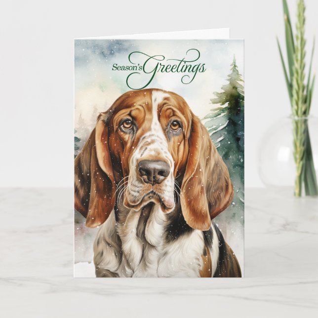 Cartes Pour Fêtes Annuelles Basset Hound Chien Woodland Noël (Devant)