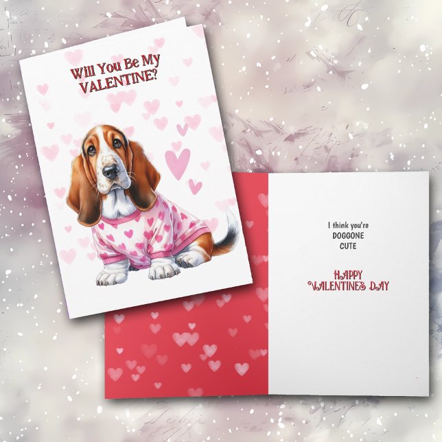 Cartes Pour Fêtes Annuelles Basset Hound Chiot en Sweat Valentine (Créateur téléchargé)