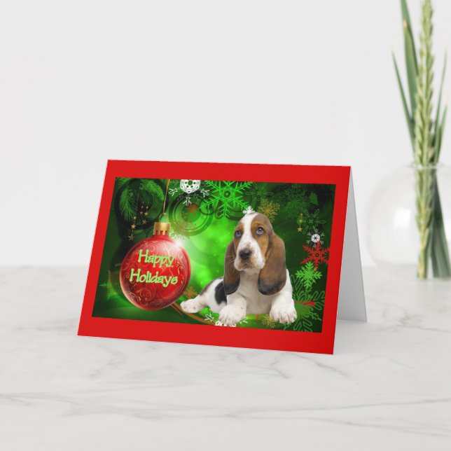 Cartes Pour Fêtes Annuelles Basset Hound Christmas Card Happy Holidays Ball (Devant)