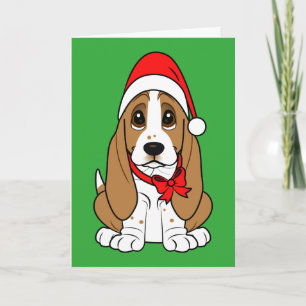 Cartes Pour Fêtes Annuelles Basset Hound dans le casquette de Père Noël à Noël