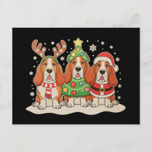 Cartes Pour Fêtes Annuelles Basset Hound de Noël Chapeau de Père Noël Renne Ch