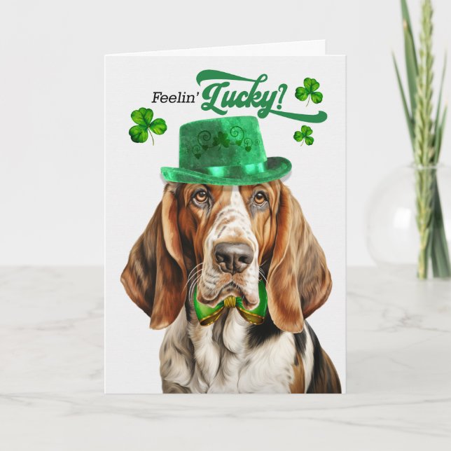 Cartes Pour Fêtes Annuelles Basset Hound Dog Feelin' Lucky St Patrick's Day (Devant)