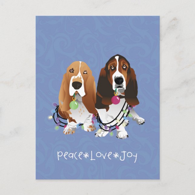 Cartes Pour Fêtes Annuelles Basset Hound Peace Love Joie Noël Design (Devant)
